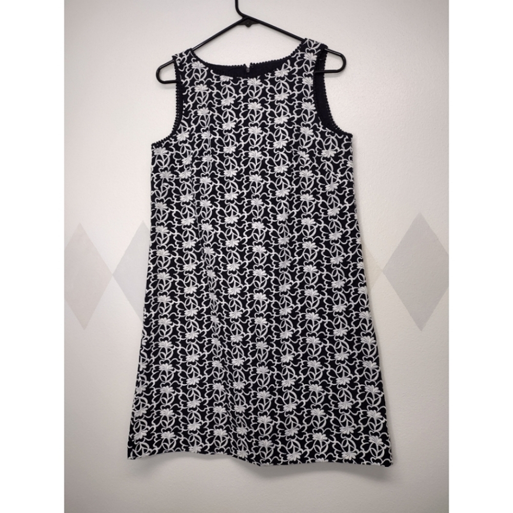 Ann Taylor sleeveless black slip dress with white embroidery NWT
